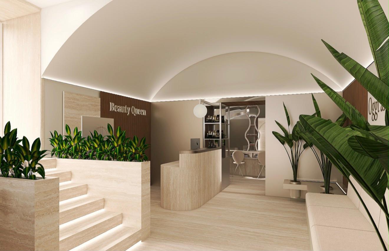 Concept Beauty Queen con reception luminosa, gradini e verde integrato