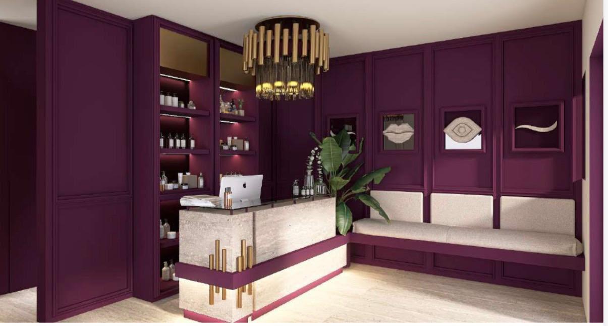 Concept reception beauty bordeaux con dettagli in ottone