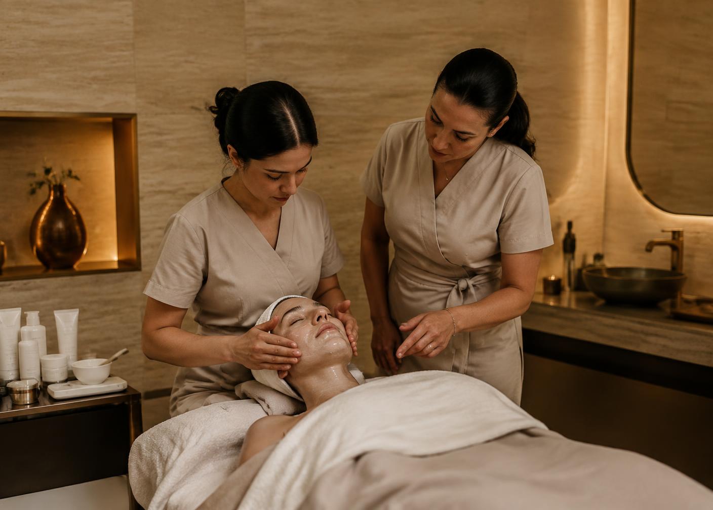 Esercitazione pratica guidata su trattamento viso in cabina spa