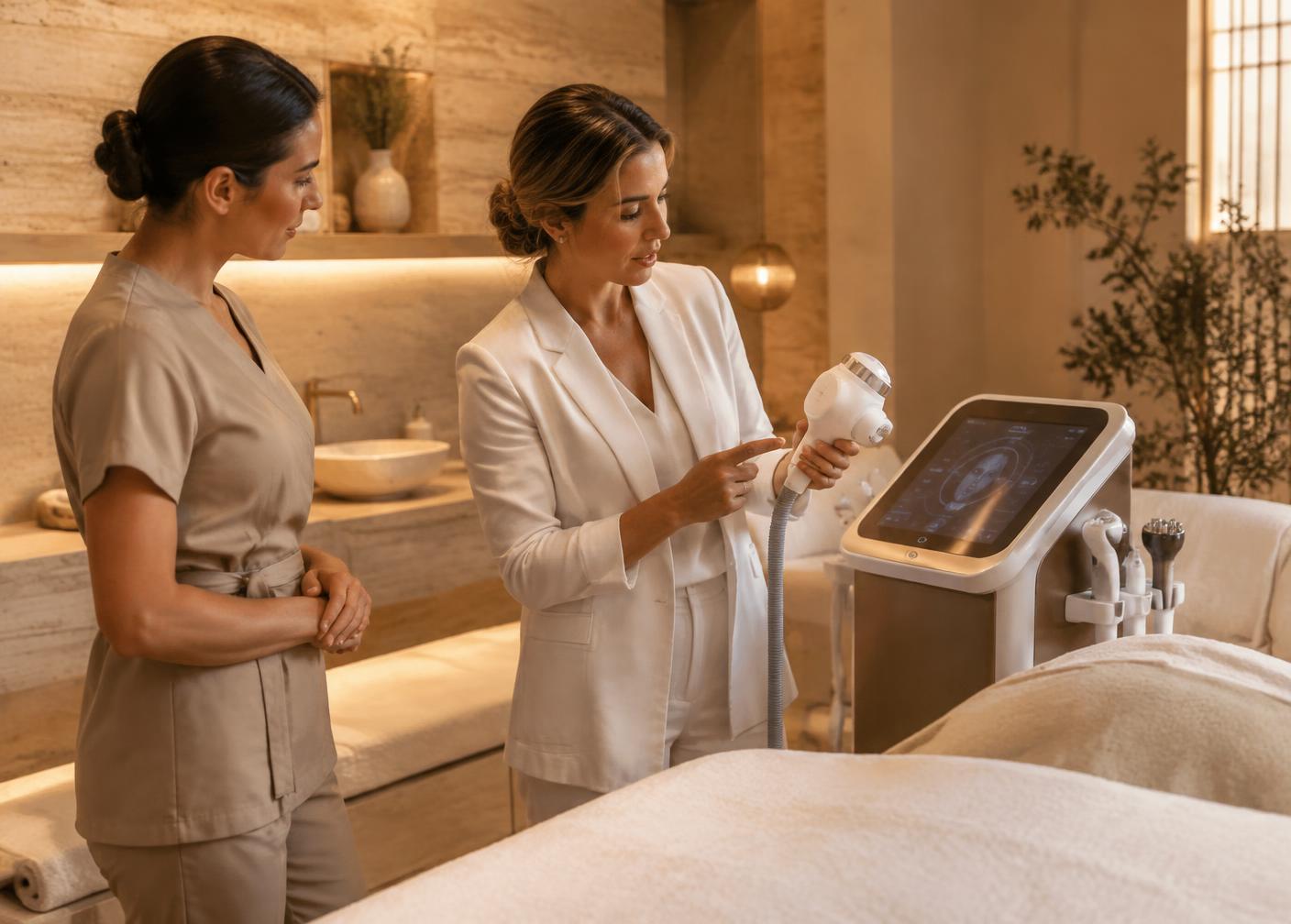 Trainer dimostra una tecnologia professionale allo staff durante una formazione